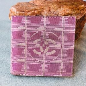 CHANEL Pink Leather Fabric New Travel Line Bifold Wallet Italy. FREE SHIP!